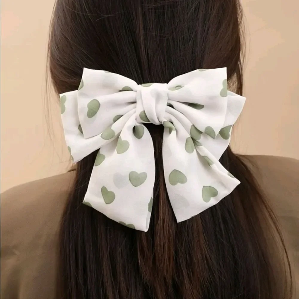 Heart Print Bow Barrette